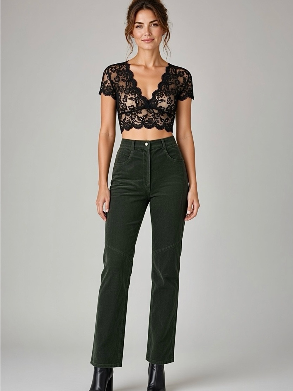 90s ARMY Green SUEDE High Waist Straight Leg ROCKSTAR Stretch Trouser Pants / S